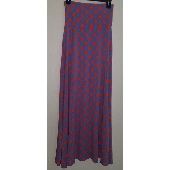 LuLaRoe Maxi Skirt Long Full-Length Size XS Blue Coral Geometric Pattern - Picture 2 of 6
